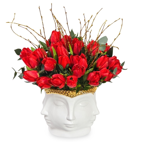 Luxury vase with red tulips
